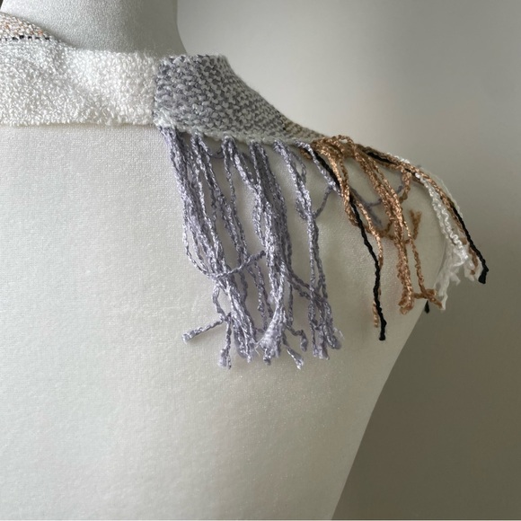 Handmade Neutral Minimalist Boho Striped Beachy Coastal Lagenlook Artisan Scarf - Picture 9 of 13